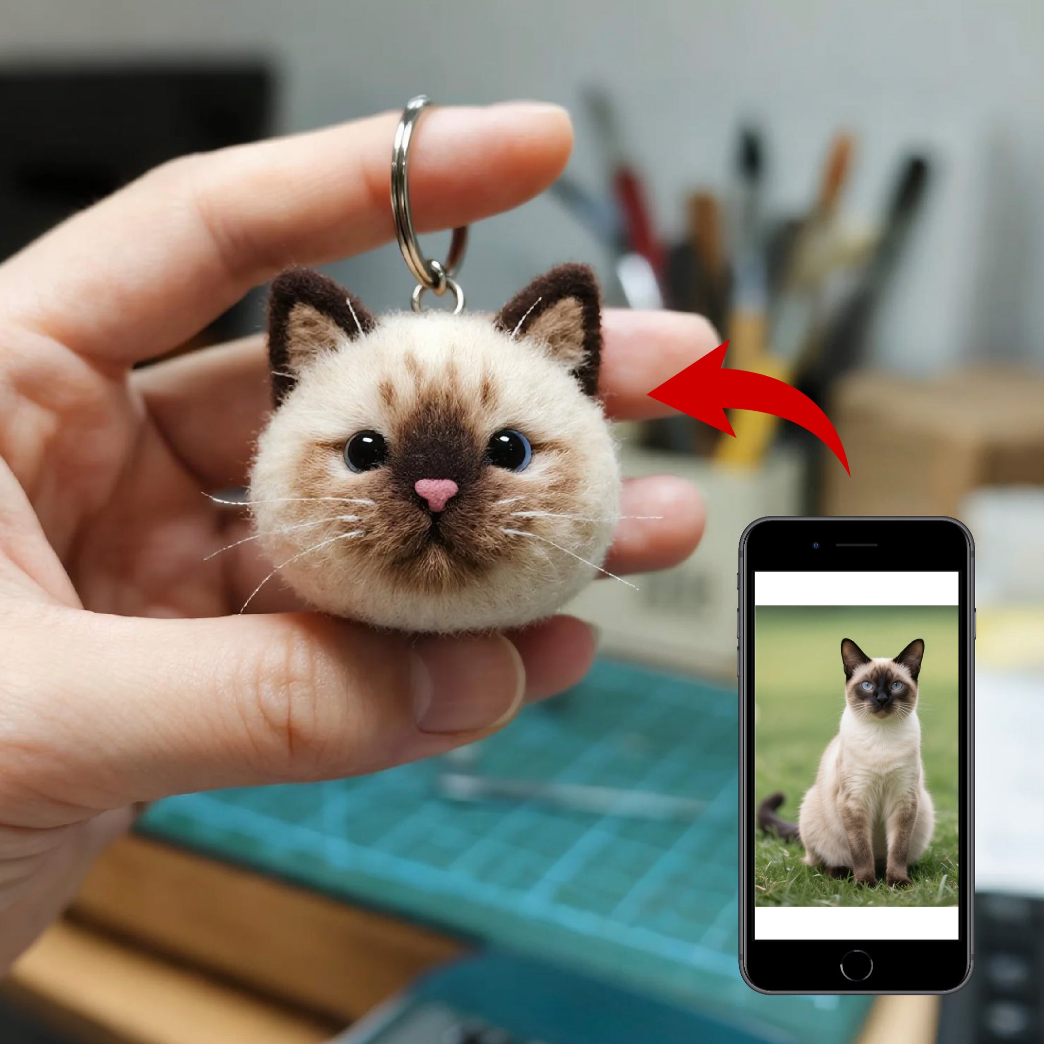 猫 フェルト キーホルダー 手作り │ 写真から制作する世界に一つの