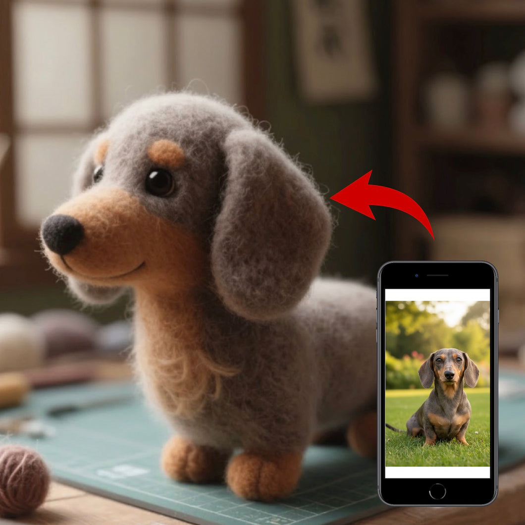 オーダーメイド **ダックス** フェルト置物 人形 │ **短足**と**垂れ耳**が愛らしい忠実再现